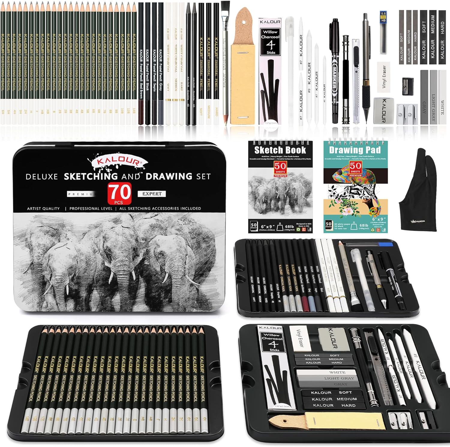 KALOUR 72-Pack Sketch Drawing Pencils Kit with Sketchbook